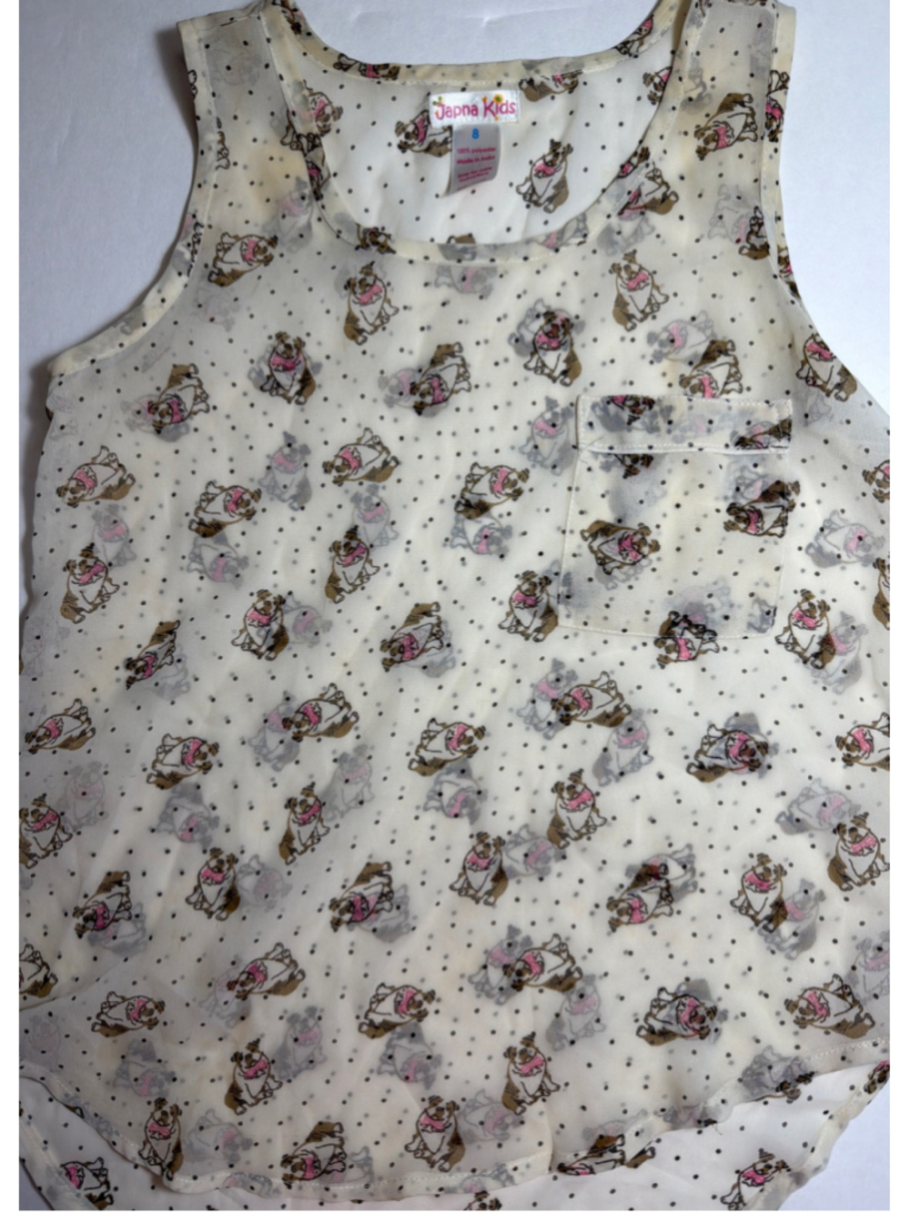 Girls Japna Kids Sheer Cami Tank Top Bulldog Polka Dots Size 8 Twee